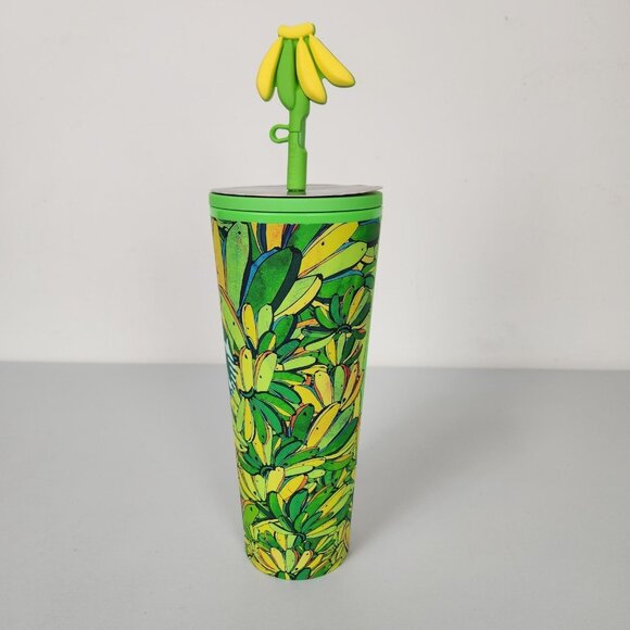 Starbucks X Farm Rio Banana Leaves Cold Cup Tumbler With Straw & Topper Lid NEW - Picture 4 of 8